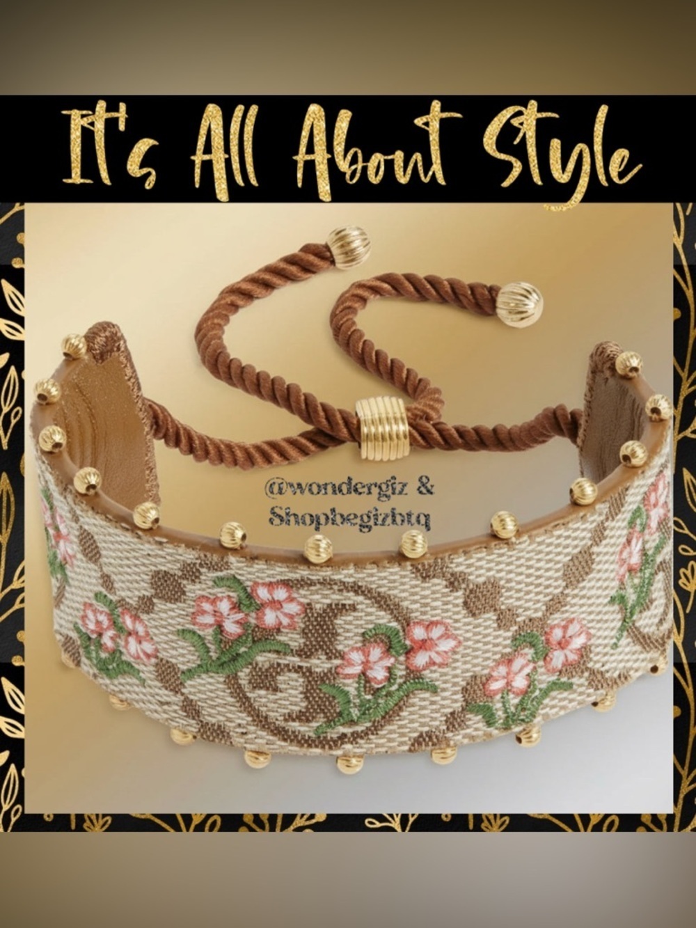 NWT Authentic Tory Burch T-Monogram Logo & Floral Embroidery Slider Bracelet
